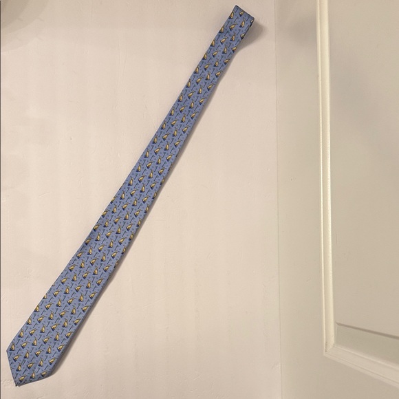 BIRD DOG BAY MENS TIE ACCESSORY DOG AND GOLF THEME BLUE YELLOW SILK USA HANDMADE - Picture 3 of 7